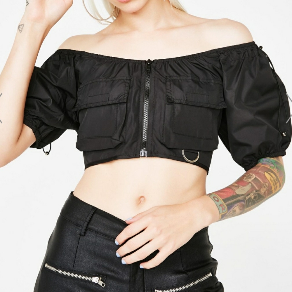 Black windbreaker crop top